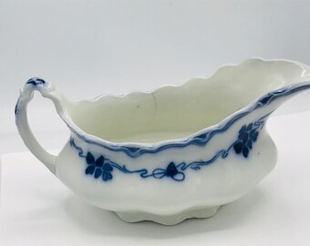 Antique W.H. Grindley Clover Pattern Flow Blue Gravy Sauce Boat