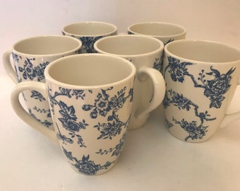 Vintage (6) Blue and White Toile de Jouy Blue Floral  Coffee Tea Cup Churchill Butterfly Dragon Fly Bird -