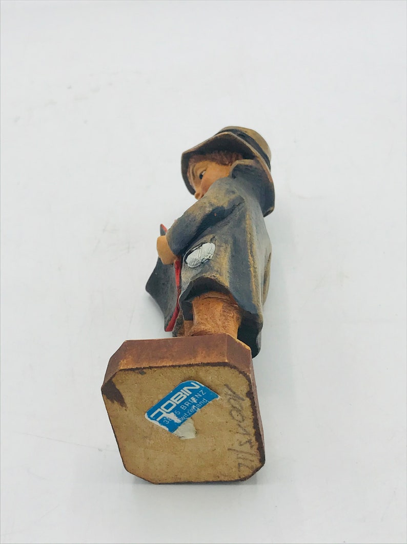 Vintage hand carved and hand painted Carving Little Boy Holding Book, Jobin Brienz Switzerland. figurine image 5