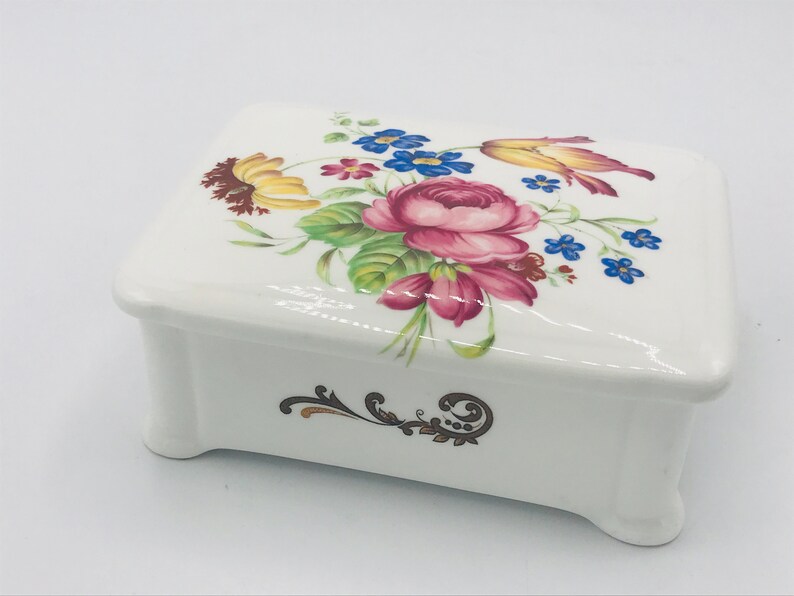 Exclusive-Lidded Box 5 Marked Floral Design Vintage Porcelain Box Fine Bone China England