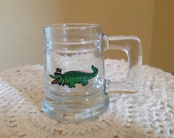 Vintage  Miniature Small Glass Mug wil Aligator in a Top Hat- Rare Find