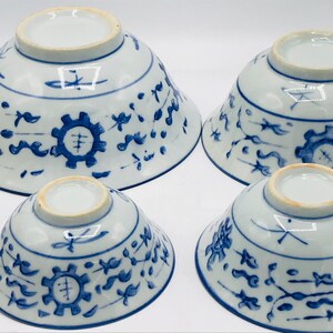 Vintage Nesting Rice Bowl Set of 4 Blue and White with hand painted floral design Chip Free image 6