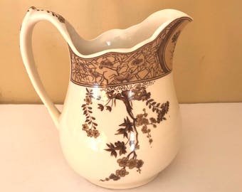 Vintage- Brown and White I Godinger Transferware Pitcher- Floral Pattern