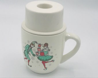 Vintage Christmas Dancers with Presents and Lid  Great for Hot Chocolate Retro-Nice Condition