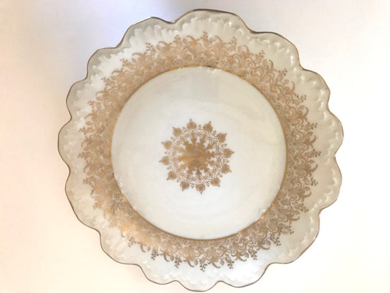 Antique Depose \u201cL S /& S Limoges 8 Scalloped Gold Decorated Plate France