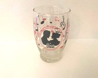 Vintage Pink and Black Tumbler " Ours"  featuring the silhouette of a couple.- Great condition