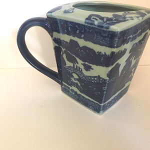 Vintage Flow Blue and White Transferware Pitcher Square Unusual image 5