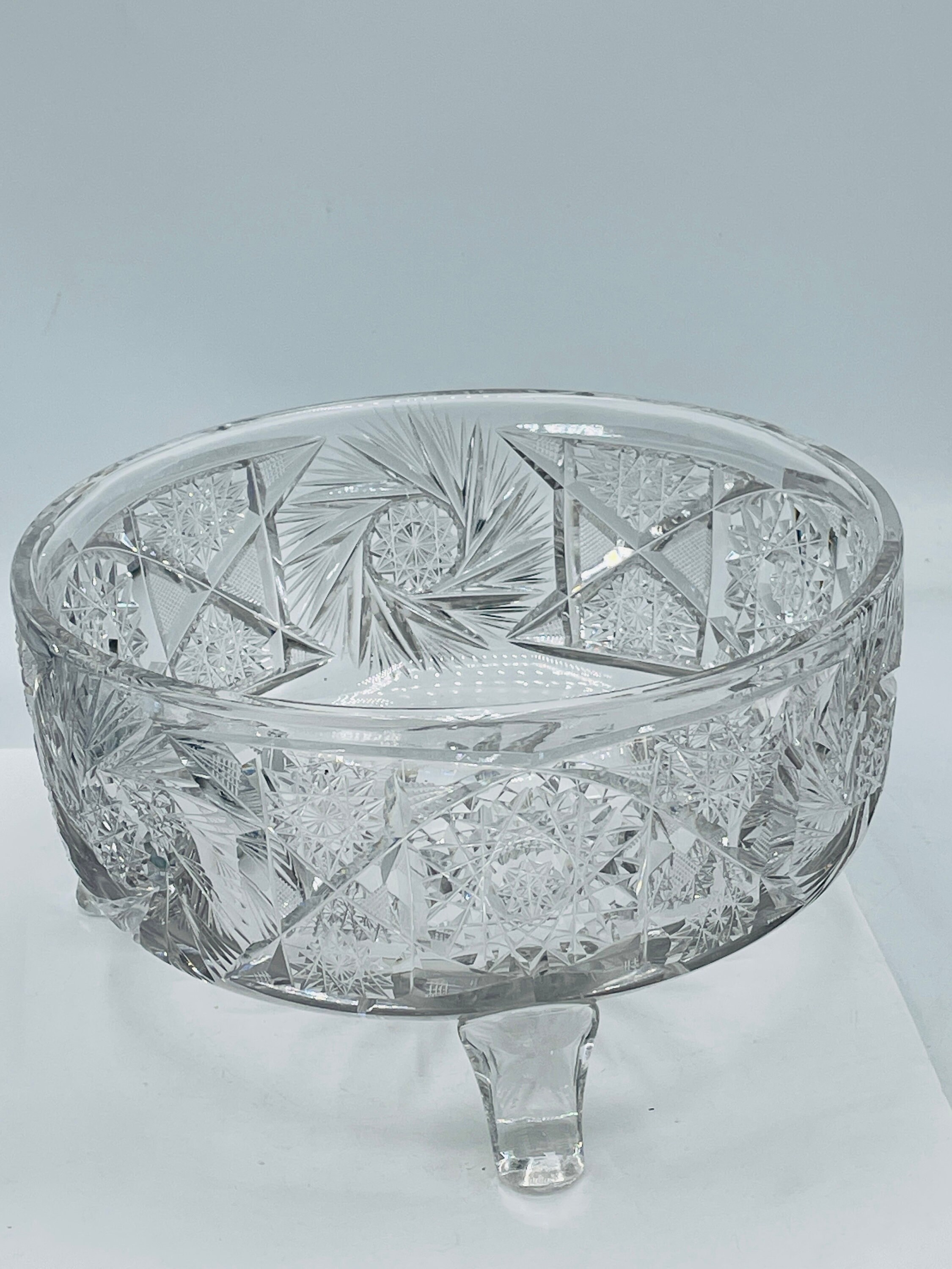 Vintage Brilliant Cut Glass 3 Footed Bowl Clear Crystal Vintage Brilliant Cut Glass 3 Footed Bowl Clear Crystal