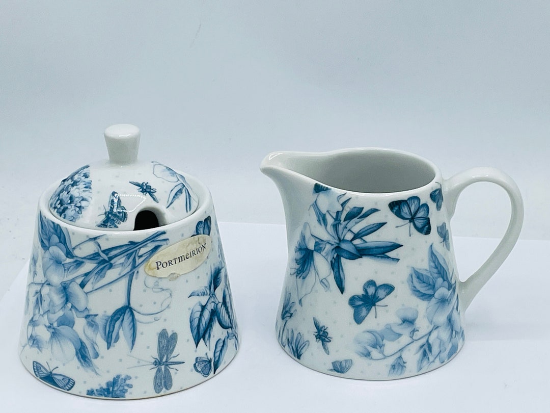 Vintage Botanical Blue Portmeirion Sugar Bowl and Creamer Etsy
