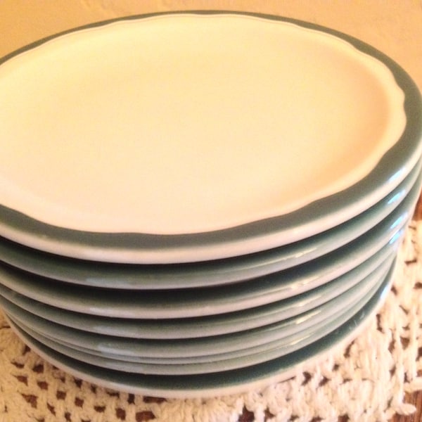 14 Pc 1950's Green Trim Syracuse Coffee Cup/Mugs-Bread Plates -Restaurant Ware-Mint