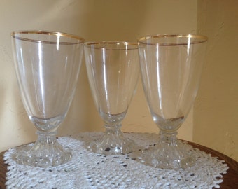 Vintage set of (3) Anchor Hocking Juice Glasses with Gold Trim  Berwick Bubble Boopie Pattern