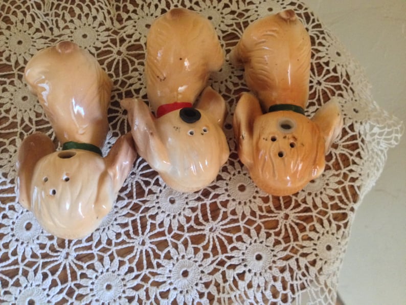 Commodore Dog Salt and Pepper Shakers Spaniel 3 Vintage Set of Noise Makers