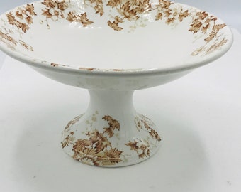 Antique Fruit  Bowl  John Maddock & Sons England Early 1900's Royal Vitreous Porcelain Vine Pattern Brown and White - 1880- 1896- Chip Free