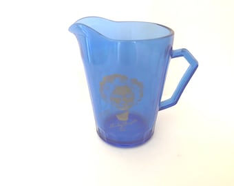 Vintage  Shirley Temple  cobalt blue honeycomb pattern milk pitcher Hazel Atlas