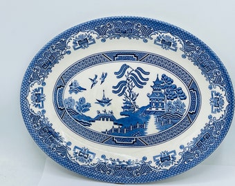 Vintage Oval Platter 11 3/4" x 9"  EIT Blue and  White  Blue Willow England- Great Condition-