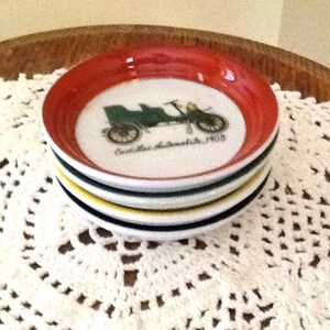 Vintage Set of Four Old Car Theme Ceramic Coasters or Trinket Trays image 3