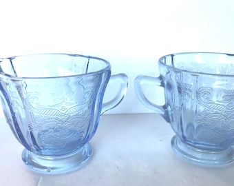 Vintage Indiana Madrid Pattern Creamer and Sugar Bowl Set in Pretty Blue Glass- Recollection Line