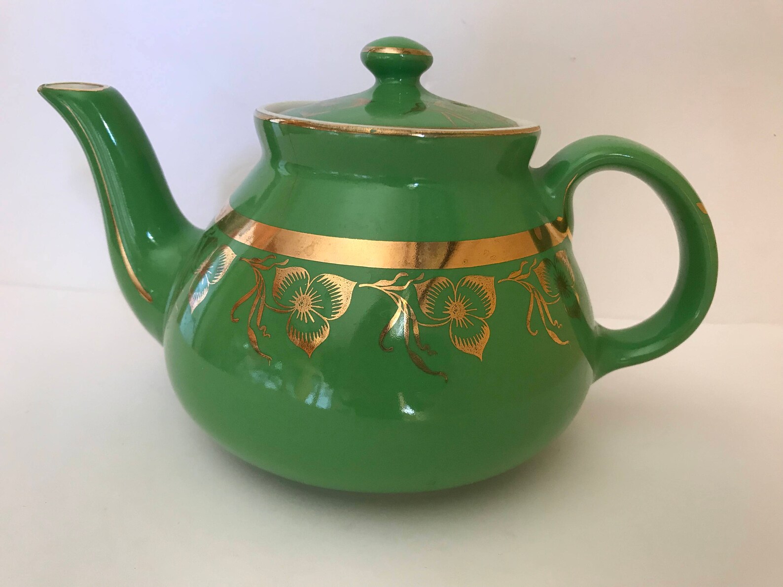 Vintage Hall Teapot 6 Cup Bright Green With a Gold Band Art Etsy