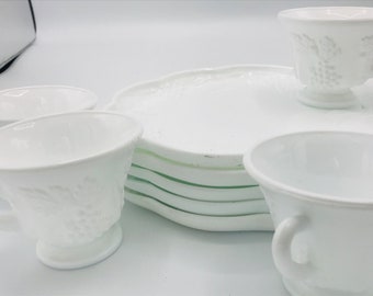 Vintage Indiana Colony Harvest Grape Milk Glass 10 PC Snack Set