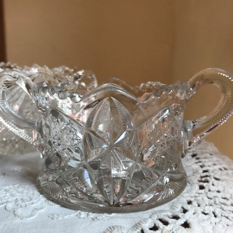 Vintage Cut Lead crystal Cream and Sugar Set Nice condition. image 2