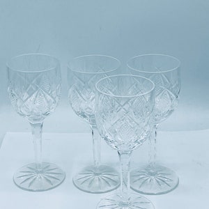 Vintage set of (4)  Matching Nachtmann Traube Etched Sherry Glass Goblets Bohemian -Clear