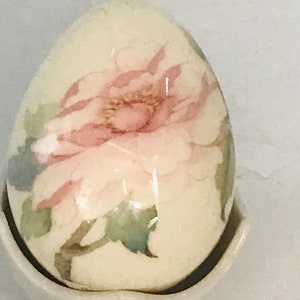 Vintage porcelain Floral Egg with Crack Egg Porcelain Holder Easter GIft Decoration 3 1/4 image 7