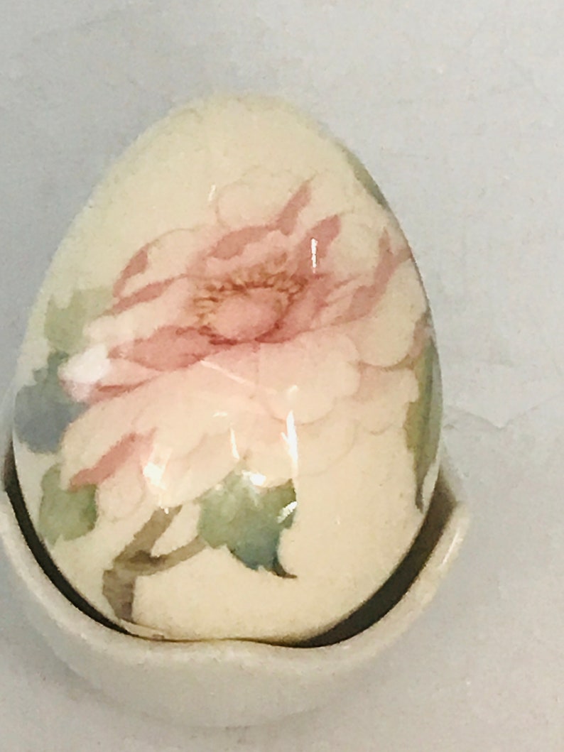 Vintage porcelain Floral Egg with Crack Egg Porcelain Holder Easter GIft Decoration 3 1/4 image 7