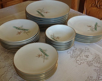 Vintage 37 PC Noritake "Oriental"  Dinner Set porcelain- Bamboo Design- Nice Condition