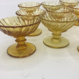 Vintage Set of (10) small Swirl  Pattern Yellow Amber Dip Salt Cellars butter Cups Pedestal Miniature