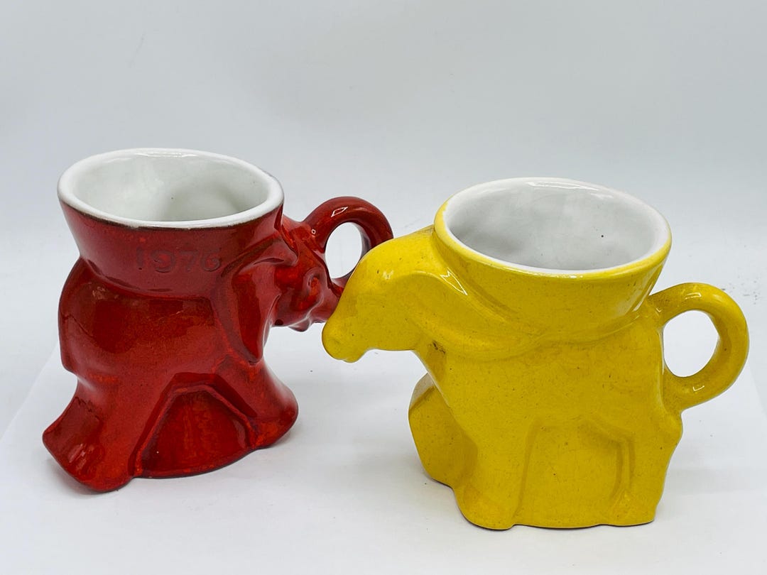 Vintage 1968 Frankoma Pottery GOP Republican Elephant Mug White Glazing