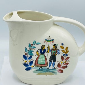 Vintage 1930&#39;s Knowles Utility Ware China Water Refrigerator Pitcher Amish Farmer  Design- Chip Free
