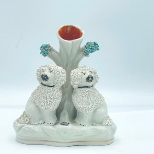 Antique Staffordshire Confetti Poodle Dog Spill Vase w/ Quill holder figural Group 4 3/4 image 2