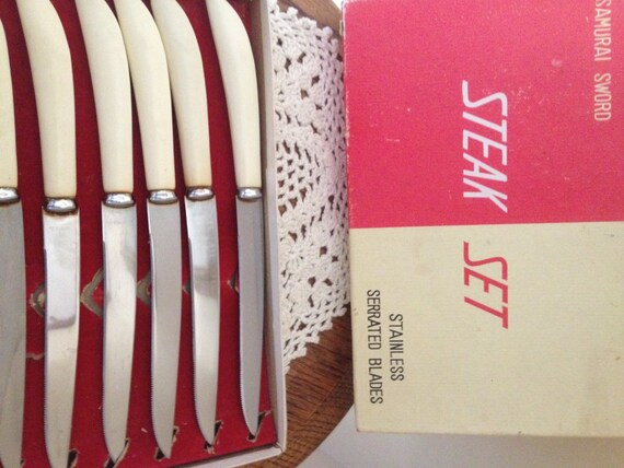 Japanese Steak Knives Vintage Samurai Cutleries Set of 6 and 