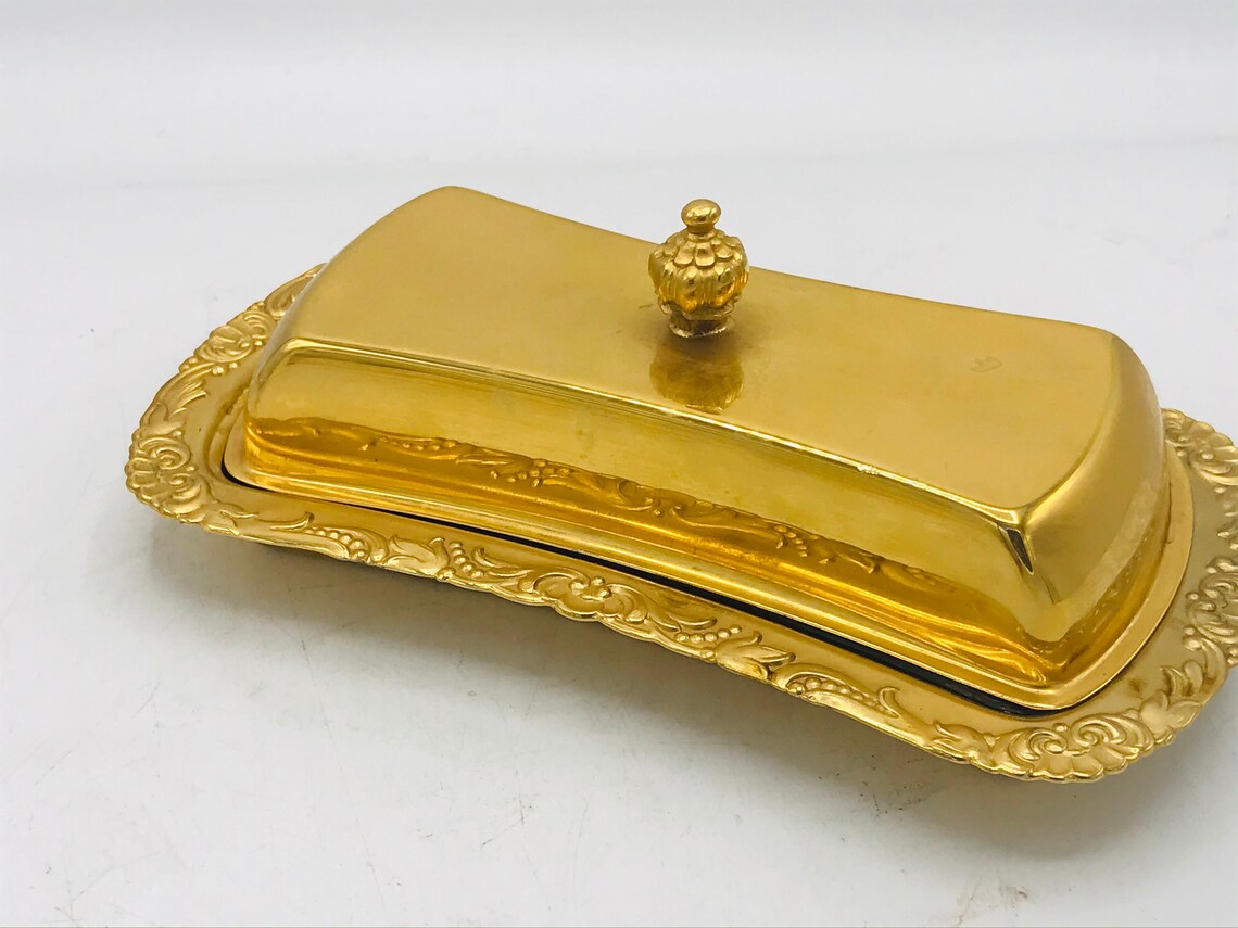 Vintage 24KT Gold Electroplated Butter Dish With Glass Insert Etsy