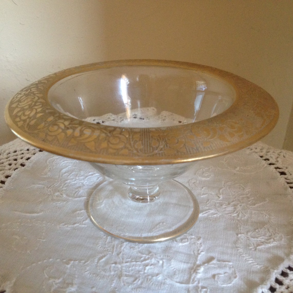 Vintage Clear Glass Gold Trim Candy Compote Bowl Etsy