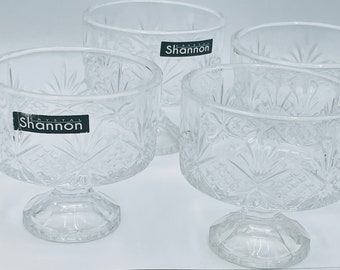 Vintage  (4) Shannon Crystal Small Clear Dessert/Ice Cream Dish Cut Glass Footed 3x3