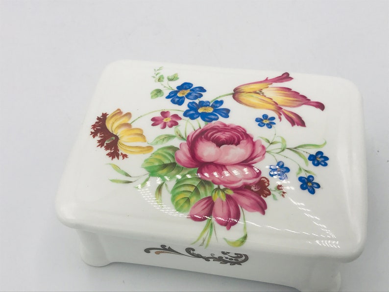Exclusive-Lidded Box 5 Marked Floral Design Vintage Porcelain Box Fine Bone China England