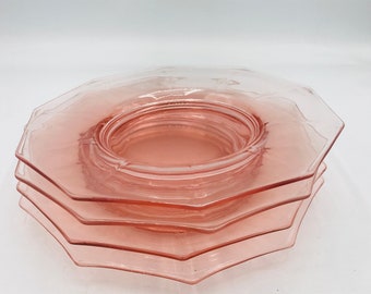 Vintage  set of 4 Cambridge Octagon 8" Salad Luncheon Plates Pink Elegant Glass Vintage- Chip Free