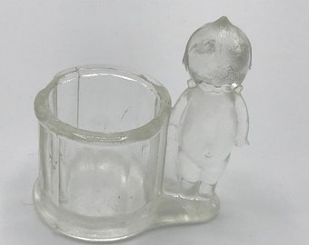 Antique Kewpie Candy Container American Glass Novelty by Barrel Bank Toothpick Holder  1915 Geo Borgfeldt & Co