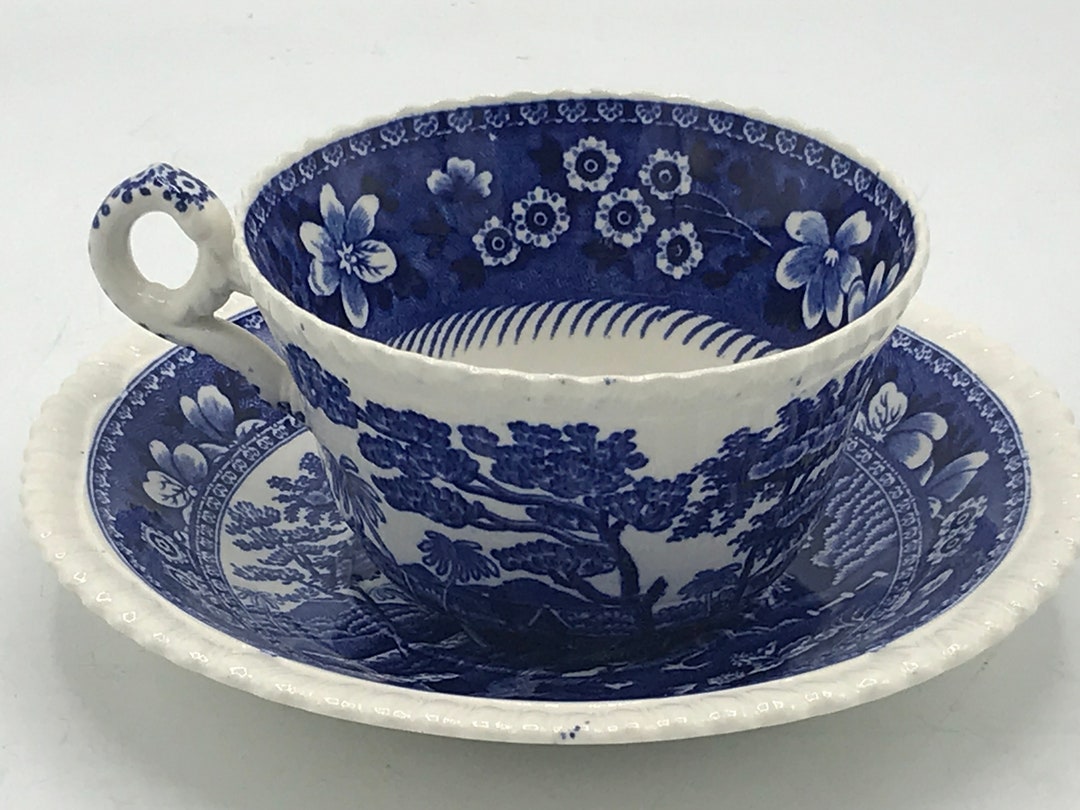 Vintage 1920's Copeland Spode Tower Blue Tea Cup and Saucer
