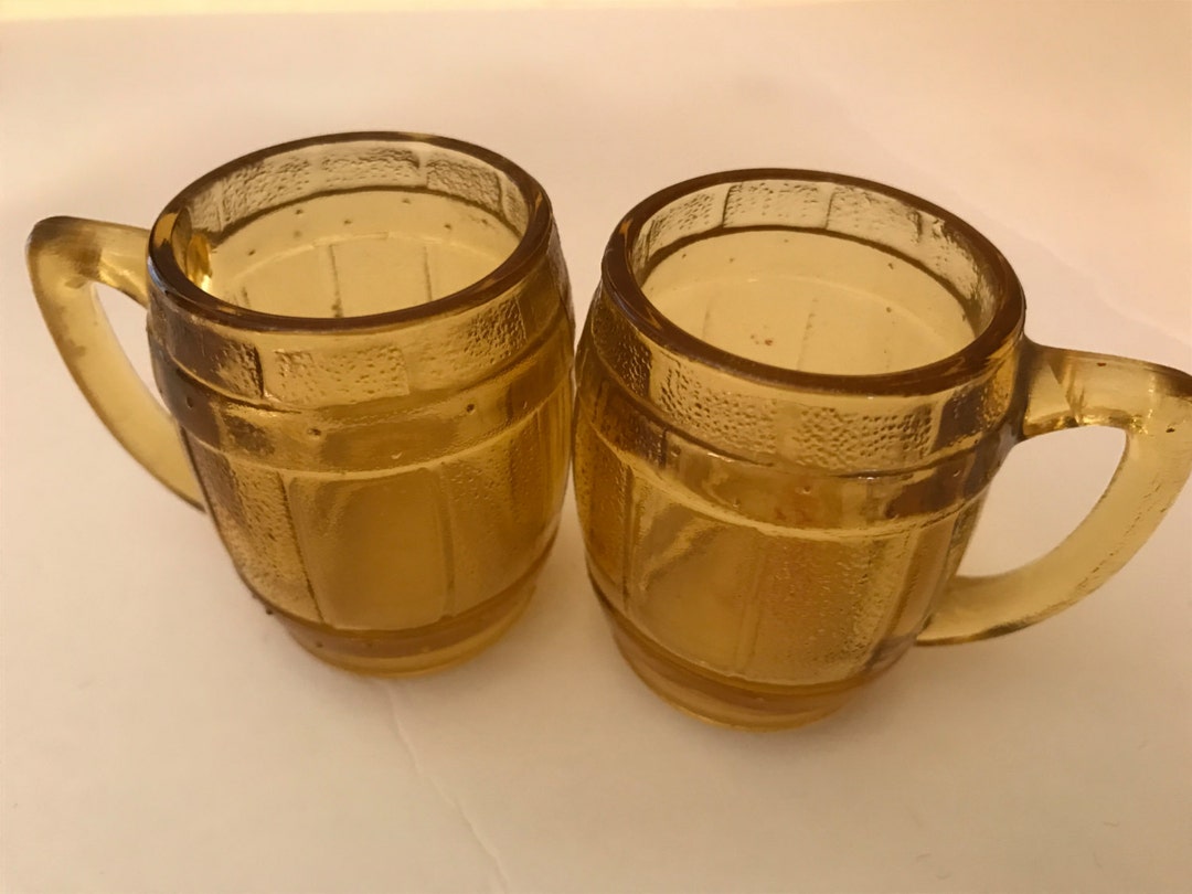 Vintage Pair of Amber Glass Mugs Barrel Shaped for Shots Etsy