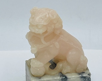 Vintage Feng Shui Hand Carved Stone Temple Soapstone Foo Dog