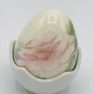 Vintage porcelain Floral Egg with Crack Egg Porcelain Holder Easter GIft Decoration 3 1/4 image 3