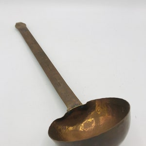 Antique copper ladle spoon hand forged decorative motifs on handle England 18&quot;