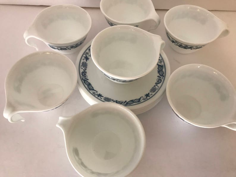 Vintage 7 Sets of Old Town Blue Onion Pattern Correlle Tea Cups and Saucers image 3