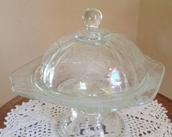 Vintage Federal "Madrid" Pattern Clear Covered Candy Butter or Cheese Dish-