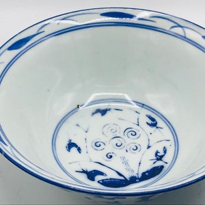 Vintage Nesting Rice Bowl Set of 4 Blue and White with hand painted floral design Chip Free image 4