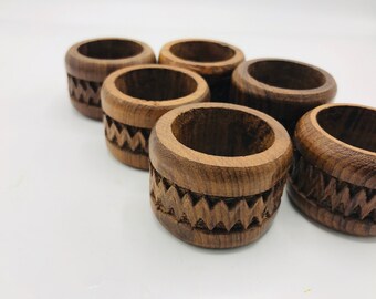 Set of (6) Wooden carved  Napkin rings from India