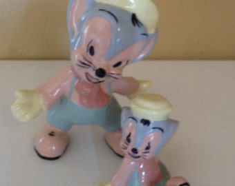 Vintage Rare 1940's ceramic Sniffles Mouse Figurines by Evan Shaw & Co of California