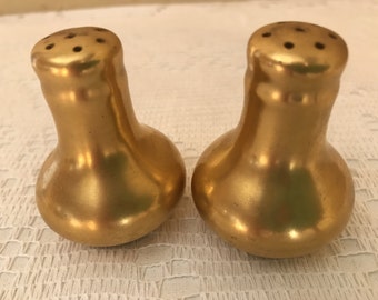 Vintage  Gold Porcelain Salt and Pepper Shakers with corks- Nice Condition- 2"